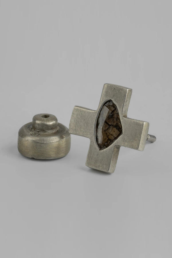 Parts of Four Plus Earring Series Collection Handmade Cross Earrings PS4-1035-2-DA+DIA-0 12mm Dirty Silver+Diamond PPOF23